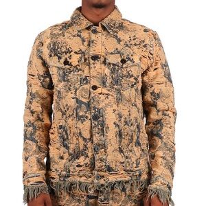 Majestik New York Heavy Jacquard Rust Grey And Yellow Denim Fringe Jacket